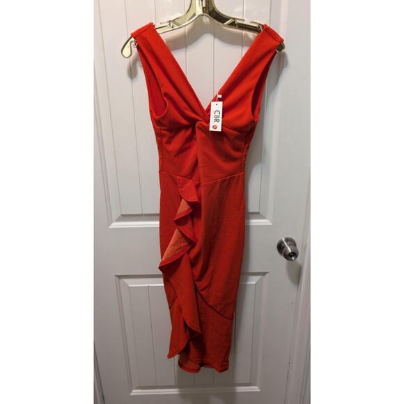 CBR Red Midi Dress Sleeveless V Neck Semi Formal Cocktail Party Tropical Size S - Picture 1 of 9